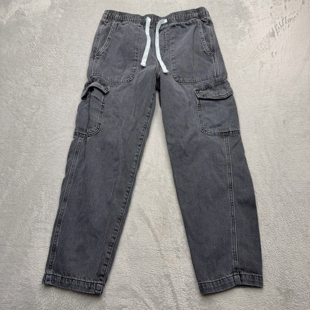 Gap Easy Jean Pants XS Black Denim Cargo Straight Leg Elastic Waist Drawstring
